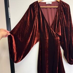 A.L.C Carlo Wrap Mini Dress in Cognac Burnt Brown 2 Wide Long Sleeve Silk Blend